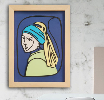 戴珍珠耳环的少女 立体剪纸纸雕装饰画